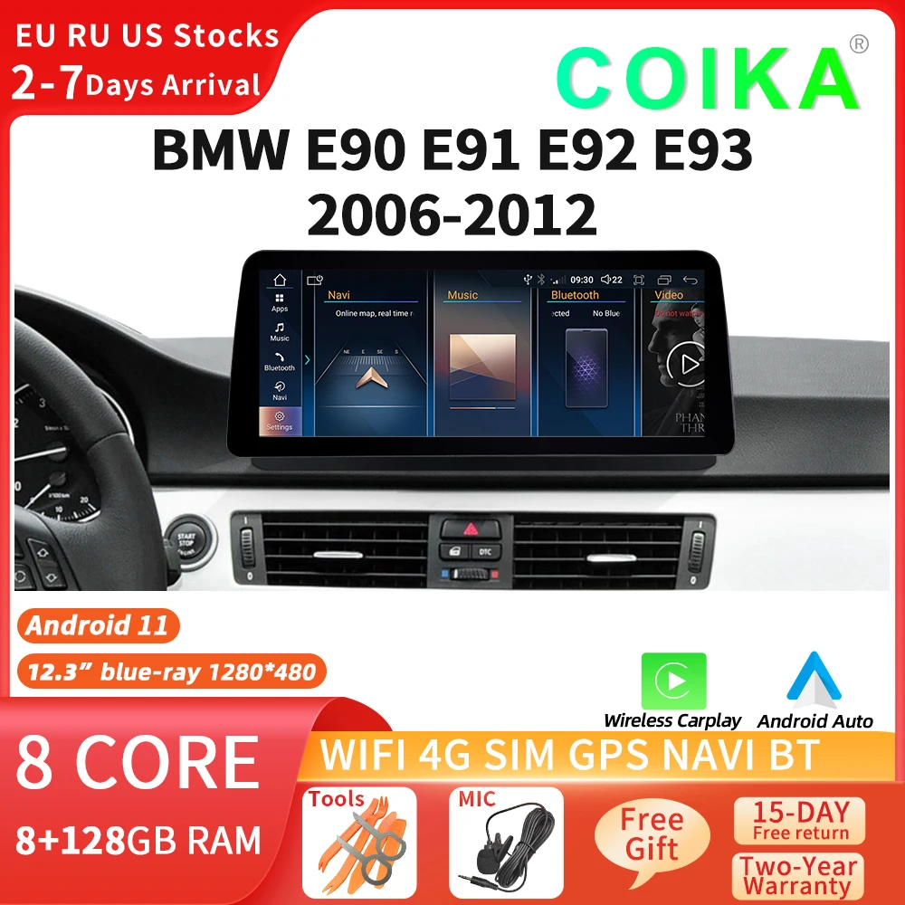 

12.3 Android 12 System Car Carplay Stereo For BMW E90 E91 E91 E93 2006-2012 WIFI SIM IPS Touch Screen Auto Multimedia GPS Navi