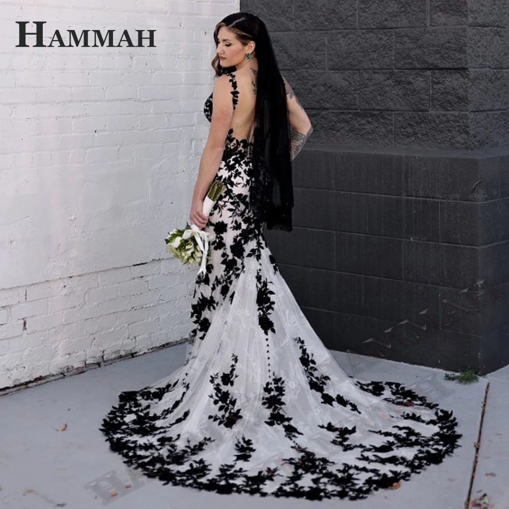 

HAMMAH V Neck Tank Appliques Wedding Dresses For Bride Glamorous Sleeveless Trumpet Sweep Train Robe De Soirée De Mariage