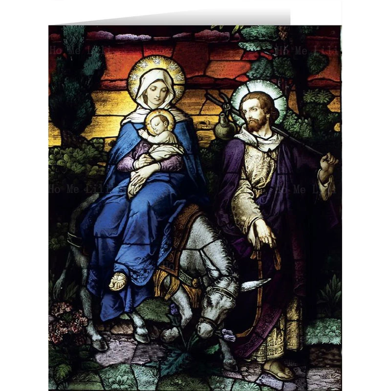 Летающее в Египет витражное стекло страстная икона Божьей Матери настенное