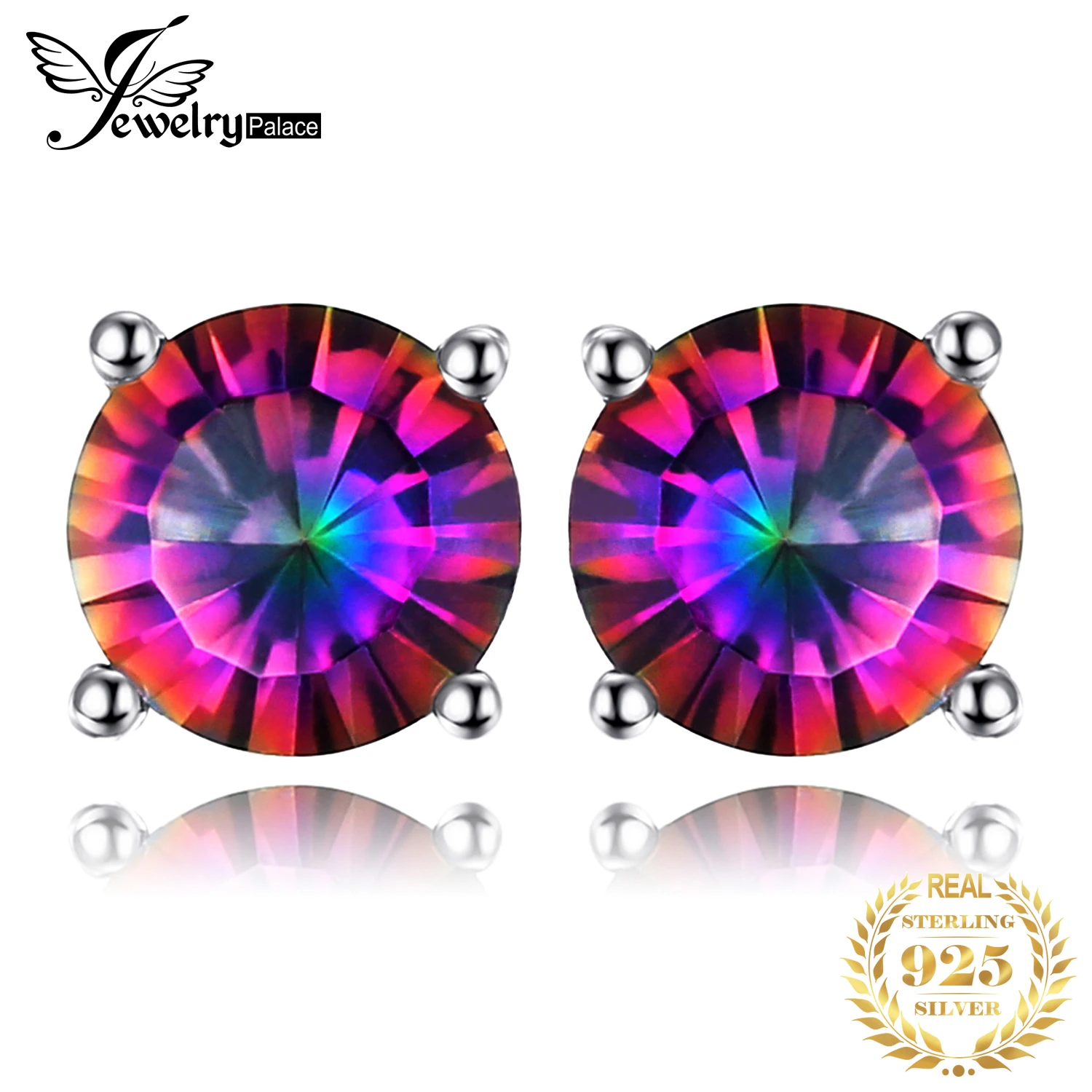 

JewelryPalace Natural 4.9ct Rainbow Mystic Quartz 925 Sterling Silver Stud Earring for Woman Fashion Trendy Gift New Arrival