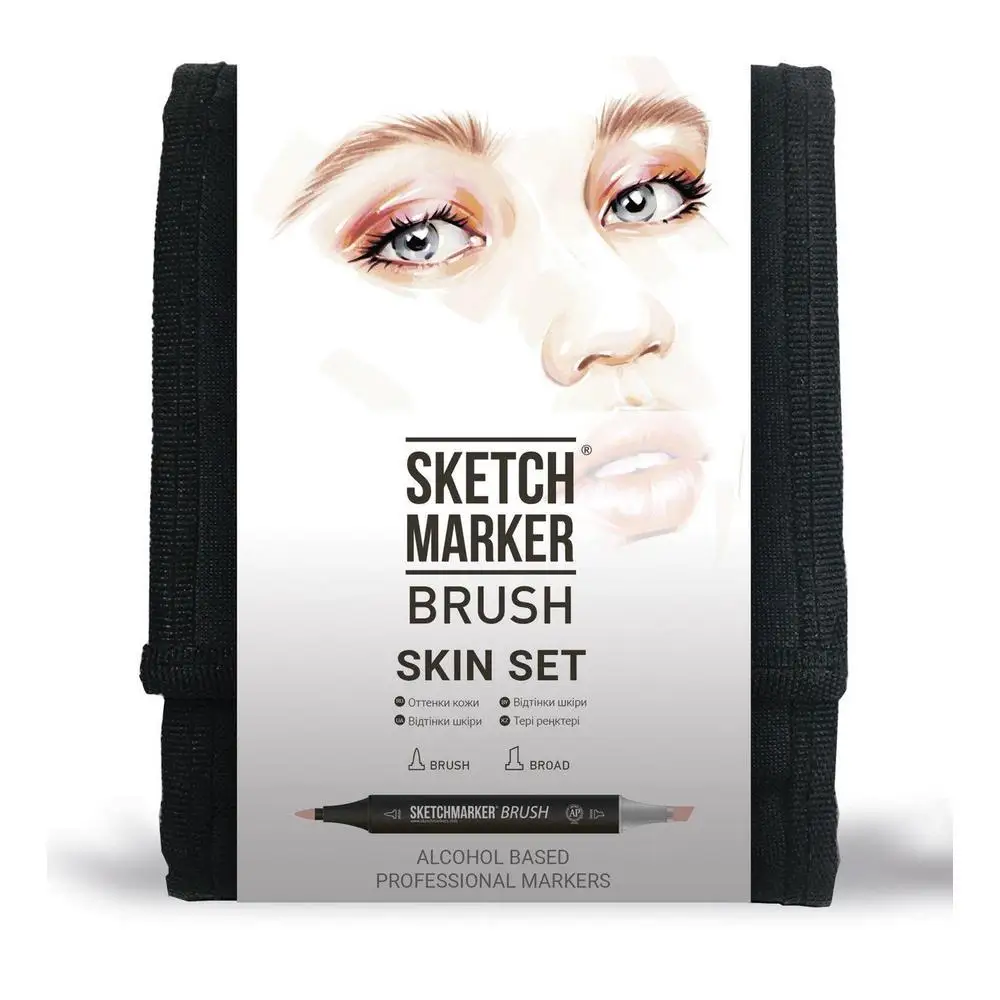 Sketchmarker Набор маркеров на спиртовой основе BRUSH Skin Set 12шт оттенки кожи сумка