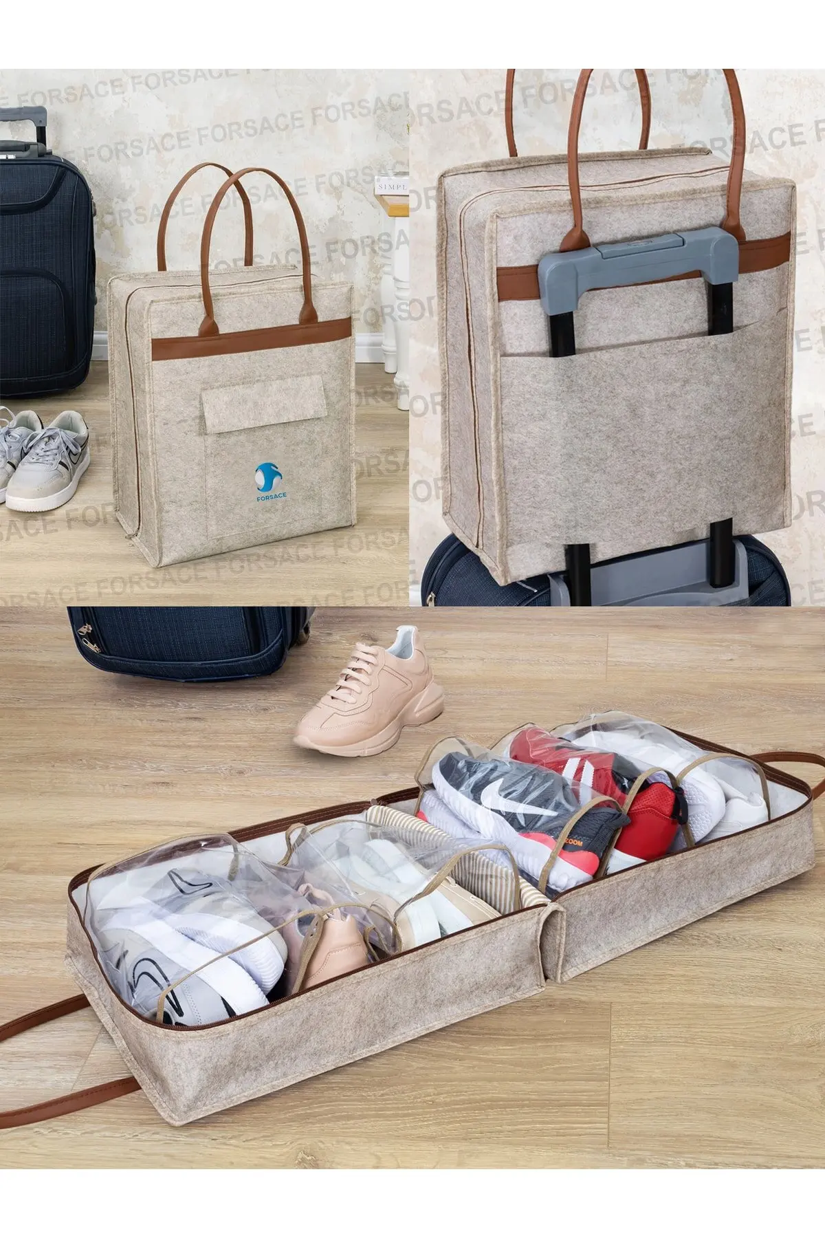 

Practical Shoe Travel Luggage Bag with Leather Handles. Lightweight and Easy to Carry.