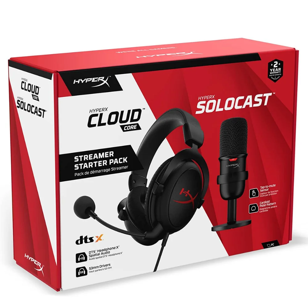 Комплект для начинающих HyperX Streamer Gaming Cloud Core 7 1 + микрофон Solocast проводной USB разъем 3