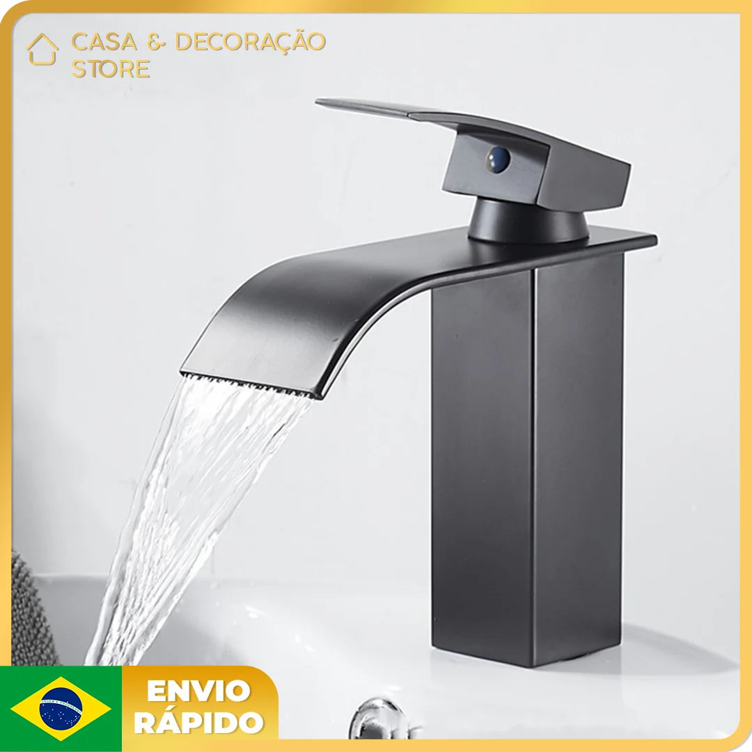 

Torneira Banheiro Lavatório Misturador Cascata Curva Baixa Preta Água Quente E Fria