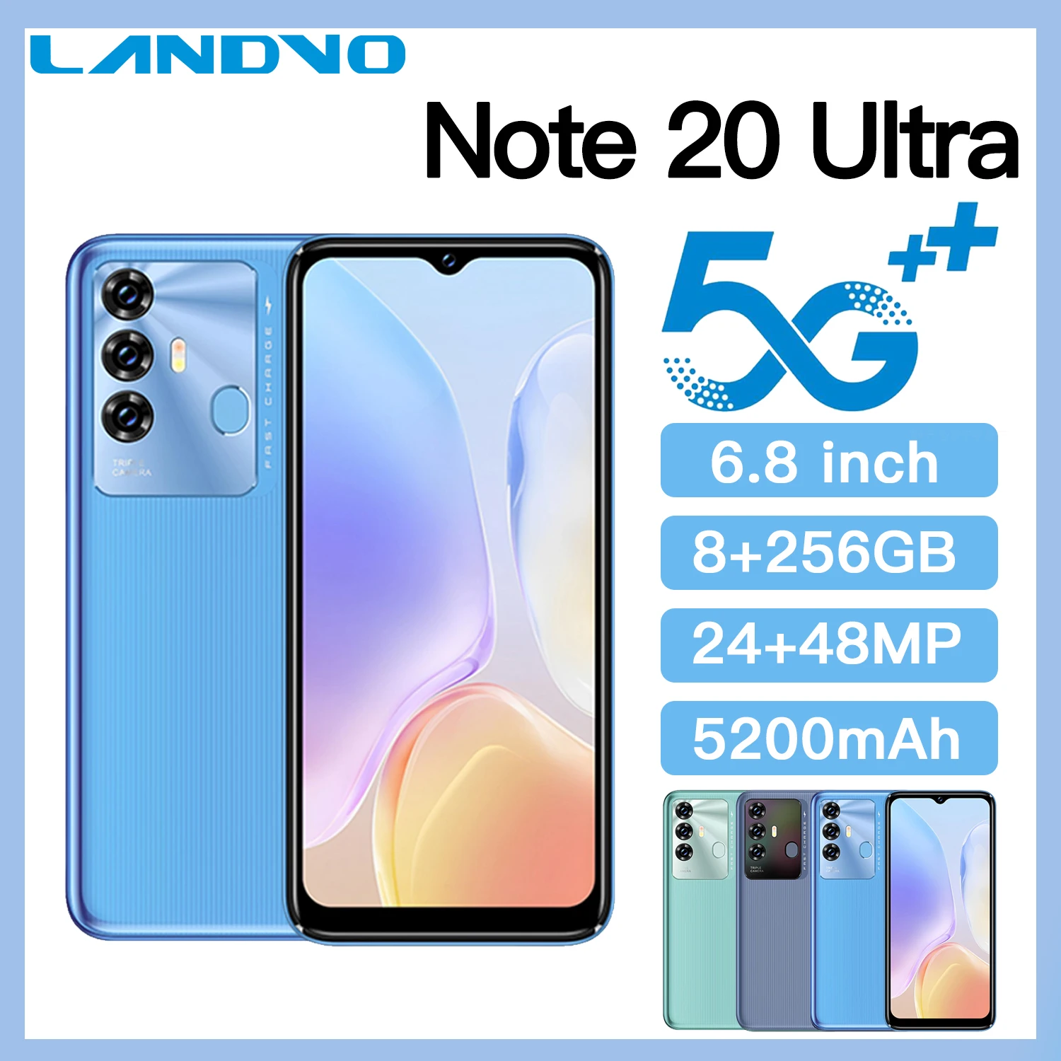 

Смартфон Landvo Note 20, 6,8 дюйма, 4G/256 ГБ, 5200 мАч