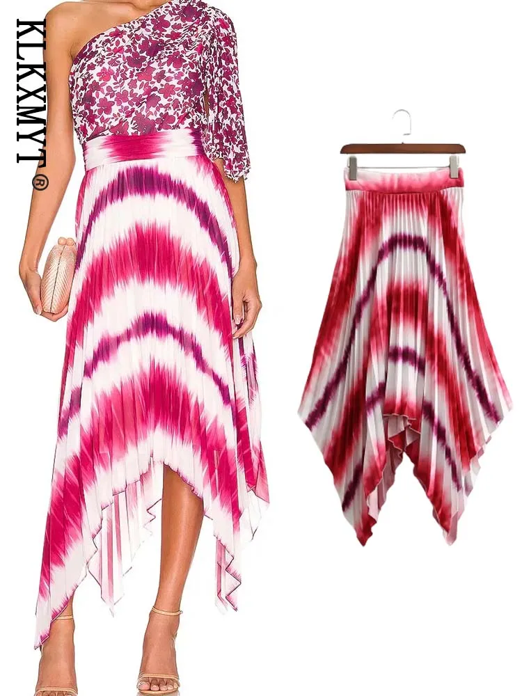 

Женские юбки KLKXMYT TRAF 2022, модные плиссированные трапециевидные элегантные вечерние женские юбки с завышенной талией и принтом, одежда
