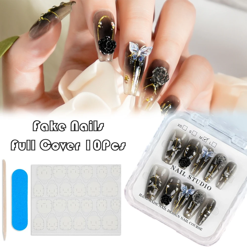 Biutee крутые черные накладные ногти пресс на стразы бабочка носимые полное