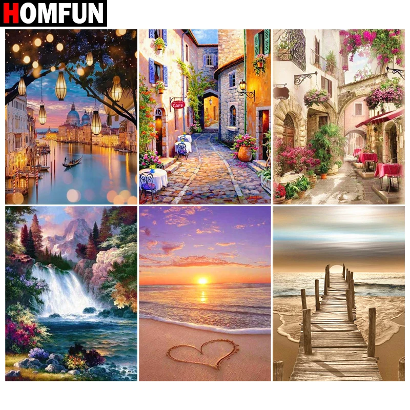 

HOMFUN Full Drill Diamond Painting "Flower Sunset Landscape" DIY Picture Of Rhinestone 5D Diamond Embroidery Cross Stitch Decor