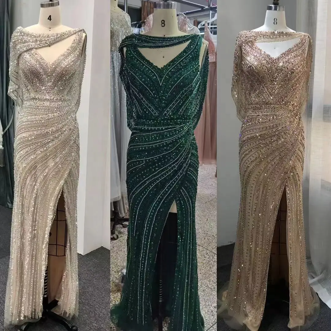 

Autumn Golden Evening Dress Half Sleeve Floor Length Women Formal Female Party Wear Celebrity Red Carpet Gowns