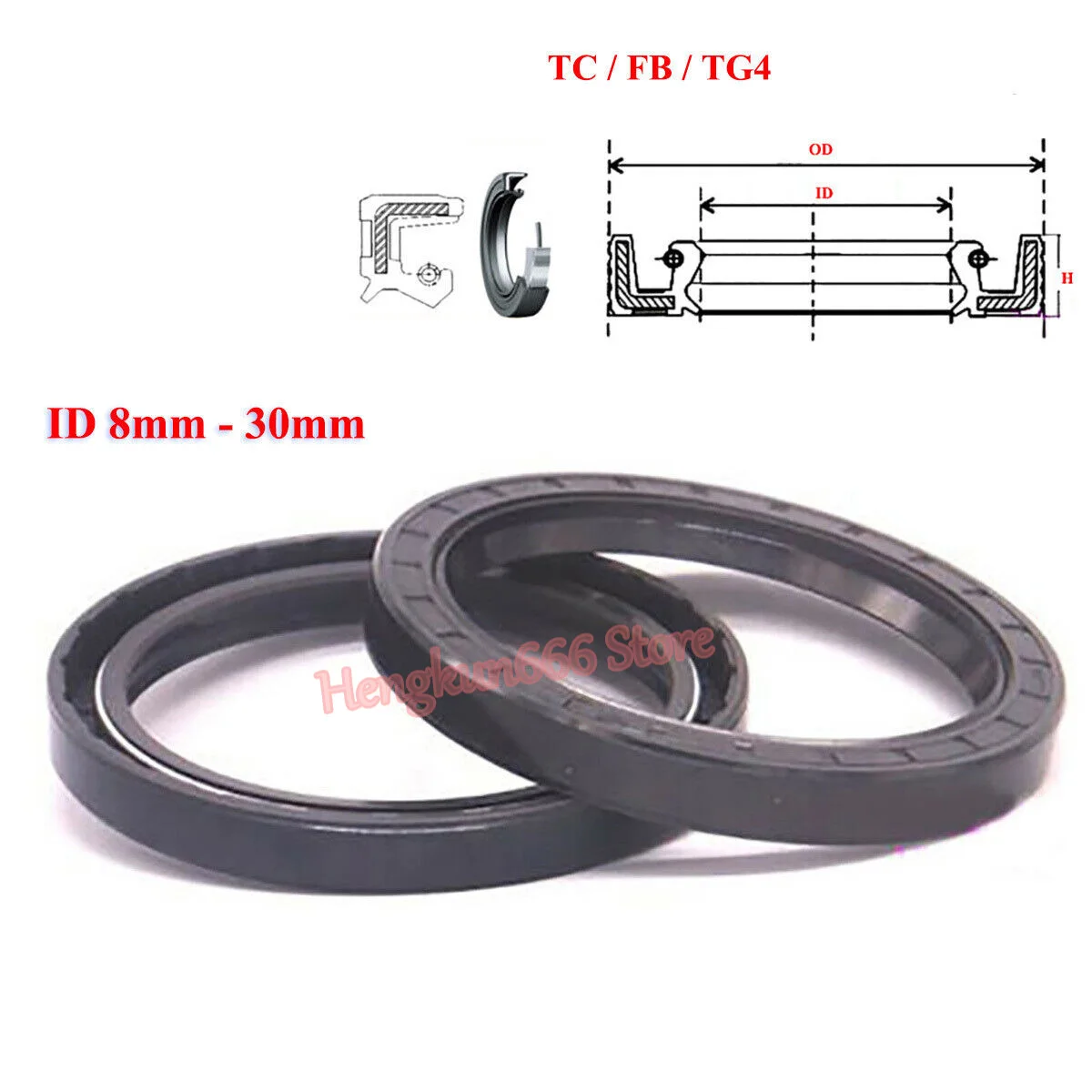 

TC/FB/TG4 Skeleton Oil Sealing Rings ID 8 - 30mm Thickness 5/7/8/10/12mm NBR Nitrile Double Lip Seal Gasket for Rotation Shaft