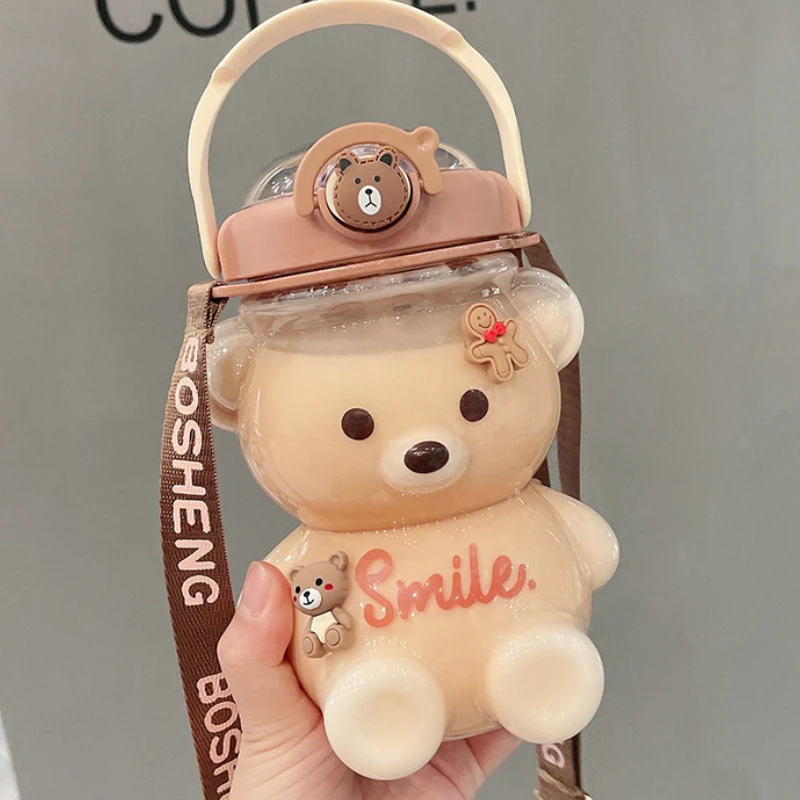 

Kettle Bear Travel Water Kawaii 1000/1400ML Bottle Bottle Outdoor Mug Drinking Sport Girl Straw with Cup Capacity Large Bottle