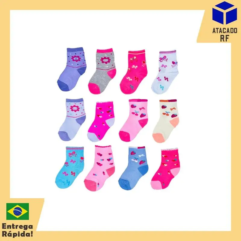 

12 Pair Kit Baby Girl Socks For Baby Female Child Wholesale Lot