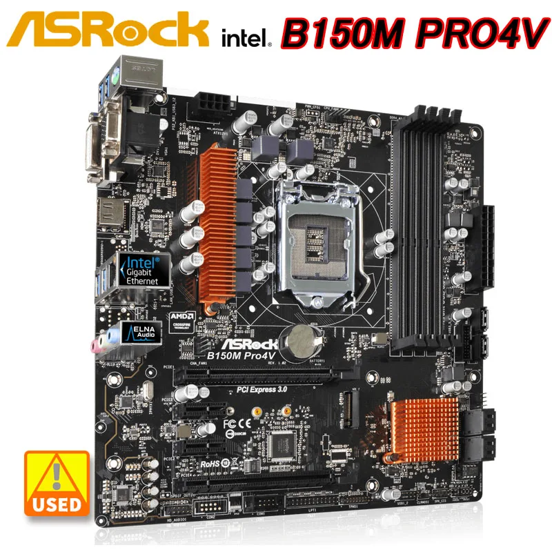 

Материнская плата B150 ASRock B150M Pro4V LGA 1151 DDR4 64 Гб USB3.0 Micro ATX VGA HDMI для процессора core I5 6500