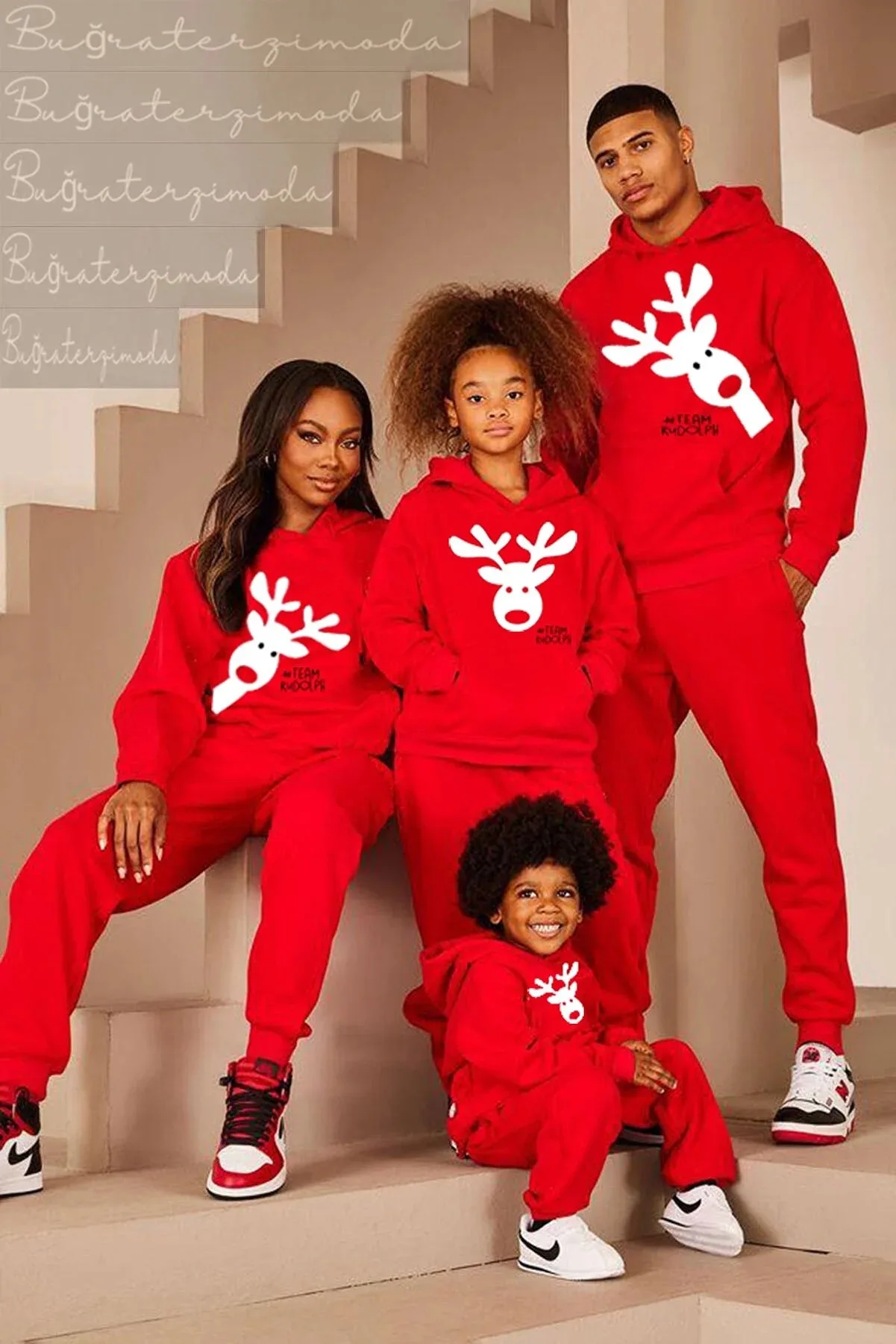 

New Year's Eve Christmas Printed Family Combination Deer Printed Red Unisex Sweatshirt (Price for One Product)