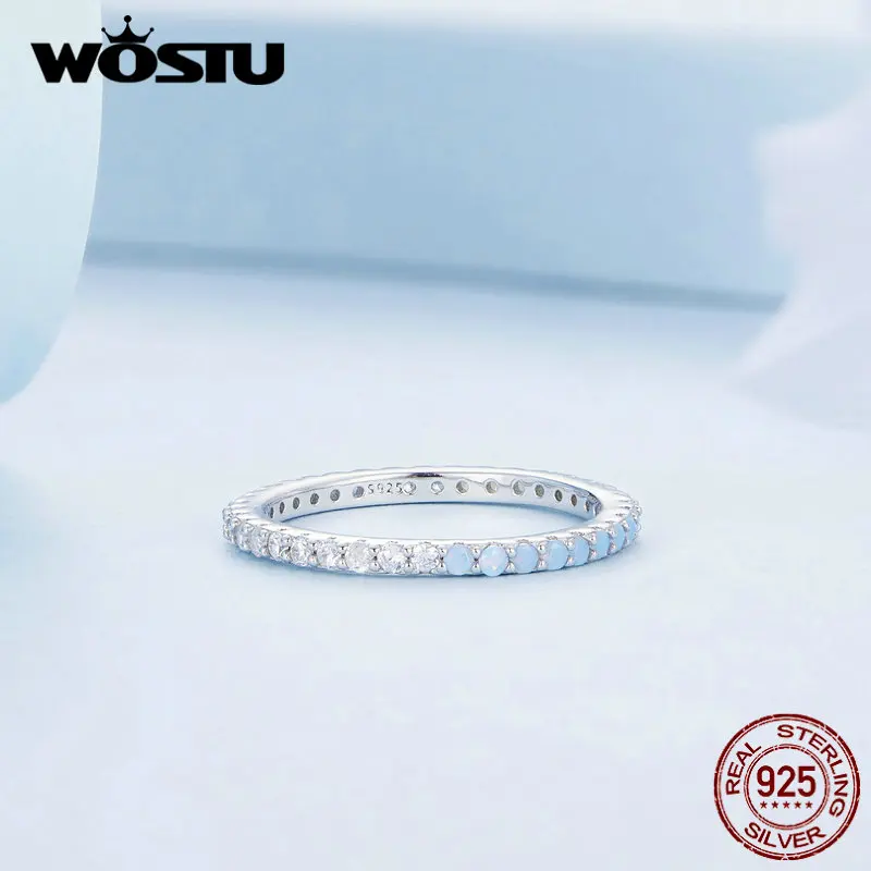 WOSTU 925 пробы Серебряное простое Опаловое кольцо с полупрозрачными цирконами для