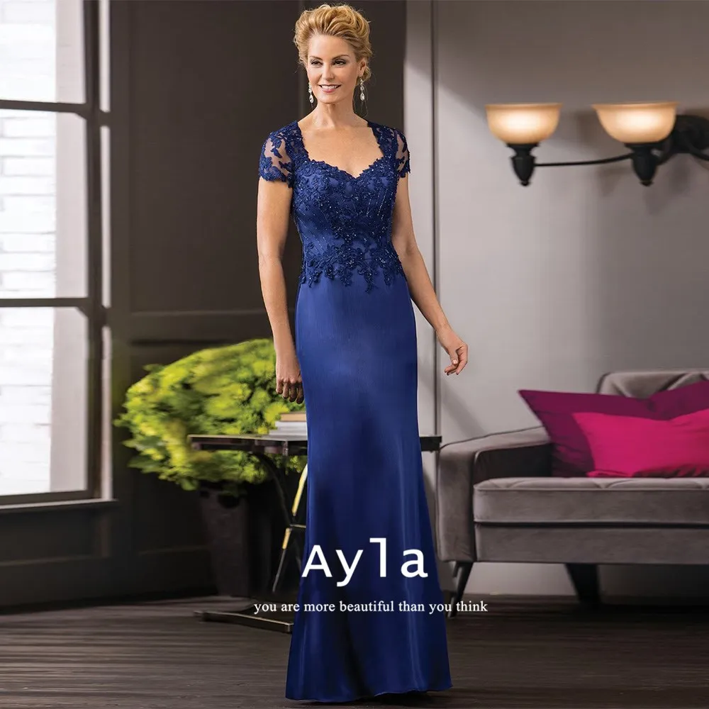 

Classic Advanced Chiffon Woman Formal Evening Dresses Gorgeous Blue Mother Of The Bride Dresses With Lace Embroidered
