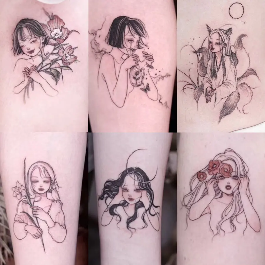 

30 Sheets Temporary Tattoo Kawaii Cartoon, Fake Waterproof Tattoo Design, Custom Body Boho Art, For Men and Women.