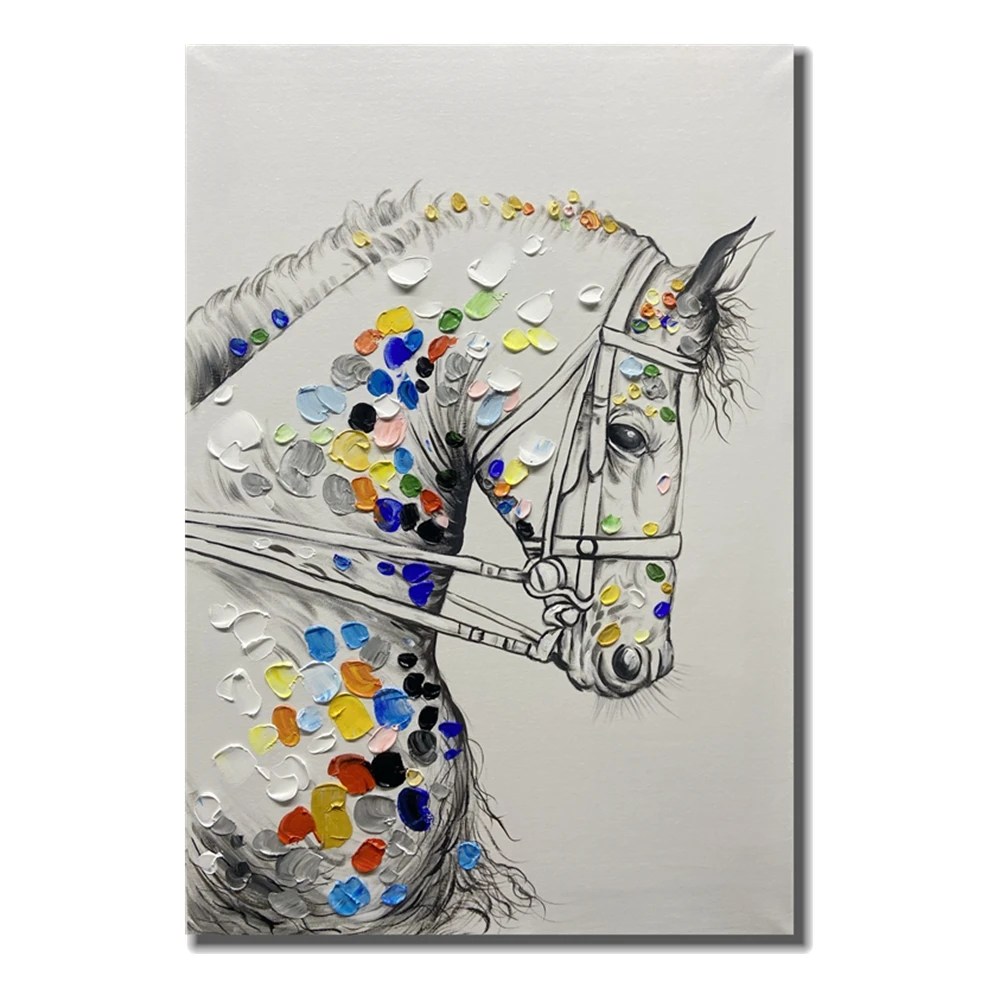 

Handmade Framed Abstract Horse Oil Painting Colorful Canvas Painting Wall Decoration For Minimalist Living Room And Bedroom