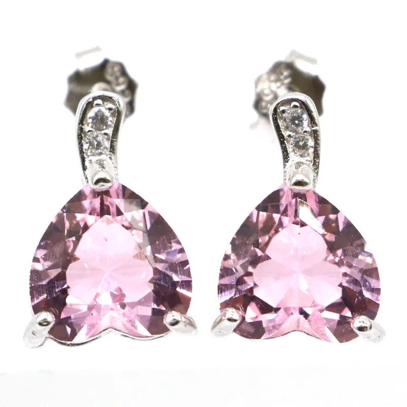 

13x8mm 2019 New Arrival 1.7g Heart Shape Pink Kunzite White CZ Gift For Girls 925 Solid Sterling Silver Stud Earrings