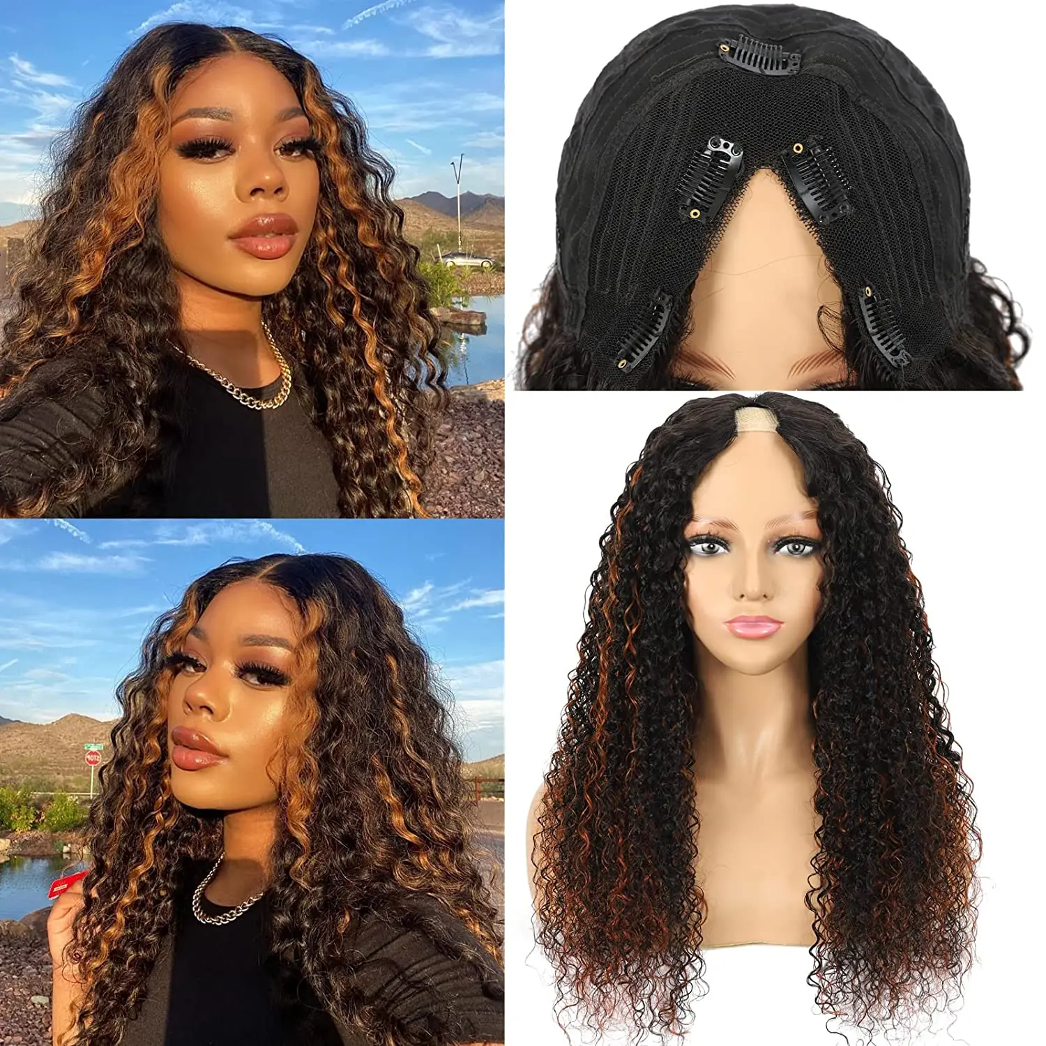 Highlight Water Wave V Part Wig Human Hair Beginner Friendly No Leave Out  U Part Wig For Woman Human Hair Glueless Brazilian