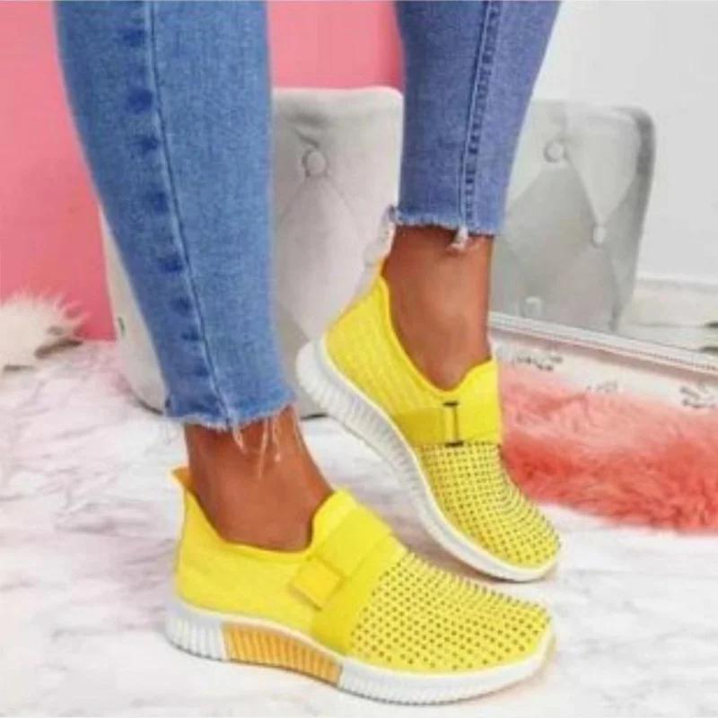 Platform Women Rhinestone Loafers Mesh Comfy Soft Rubber Sole Slip-On Flat Sneakers Woman Vulcanization Shoes 2023 Summer