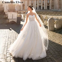 elegant lace a line wedding dresses 2022 for women bridal dress applique sweetheart lace up backless bride gown vestido de novia