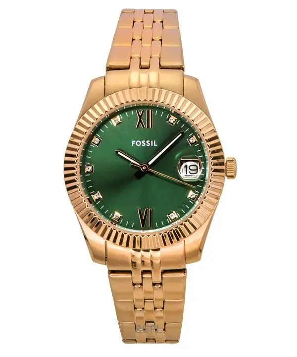 Женские часы Fossil Scarlette из розового золота с зеленым циферблатом и нержавеющей