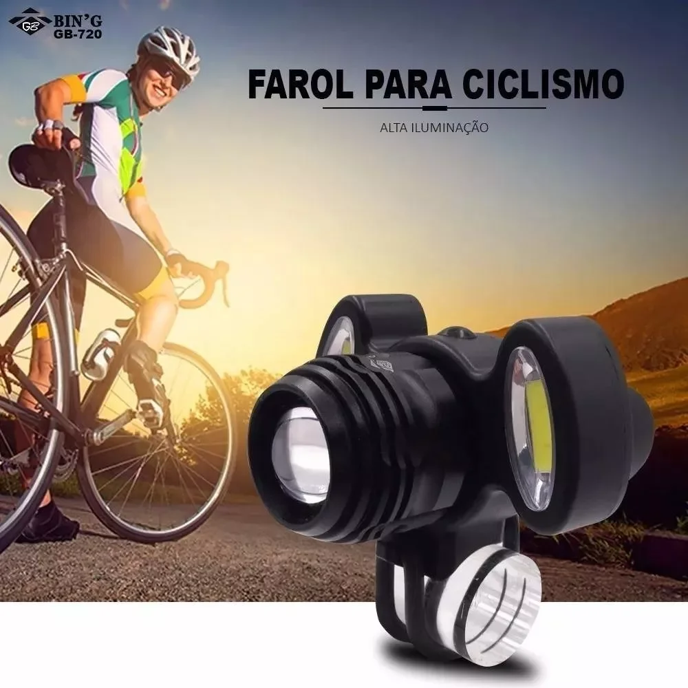 

Farol Lanterna Led T6 Recarregável para Bicicleta Portátil Foco a Prova de Agua