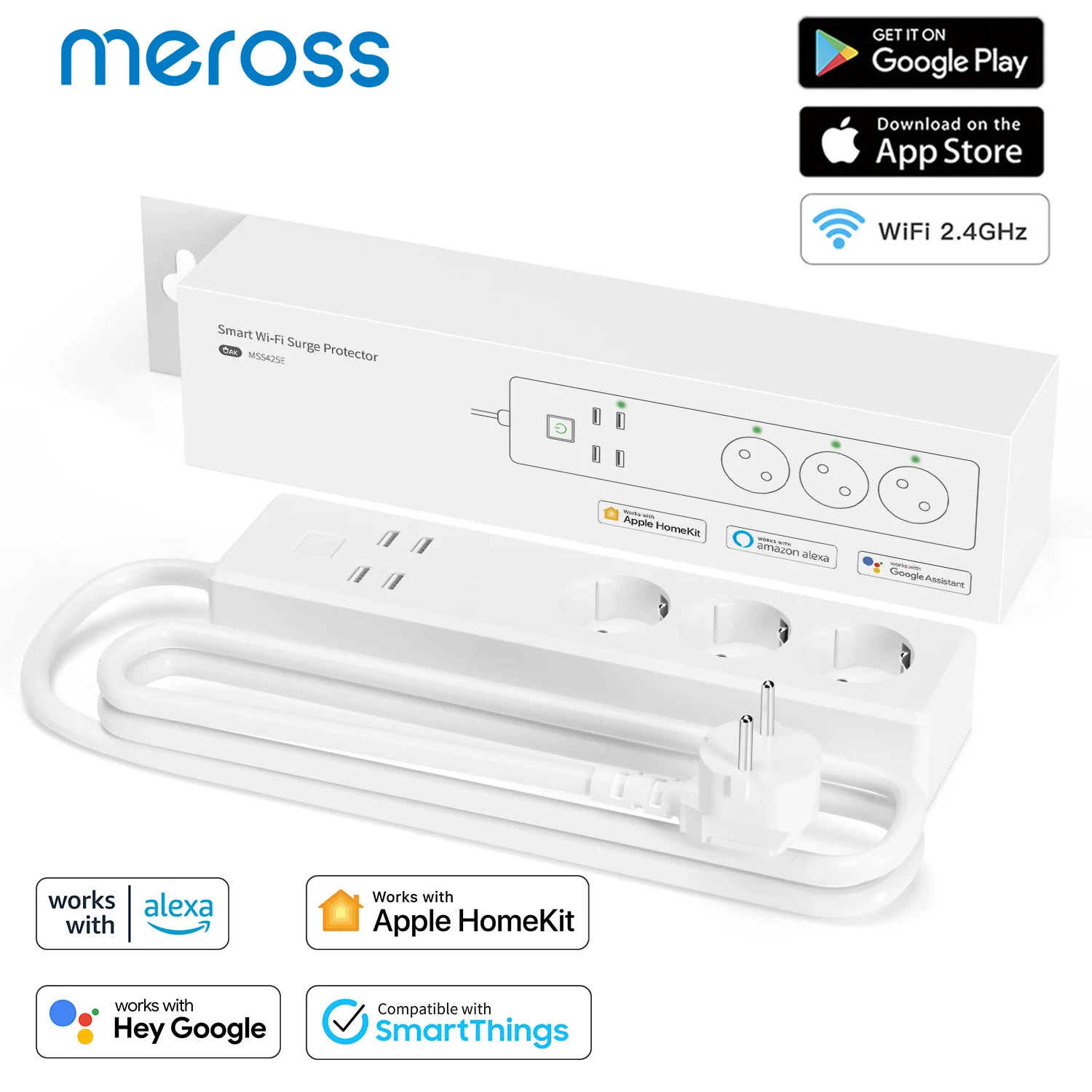 

Meross HomeKit Smart Power Strip WiFi Surge Protector EU/UK Plug Power Socket Support Siri Alexa Google Assistant SmartThings