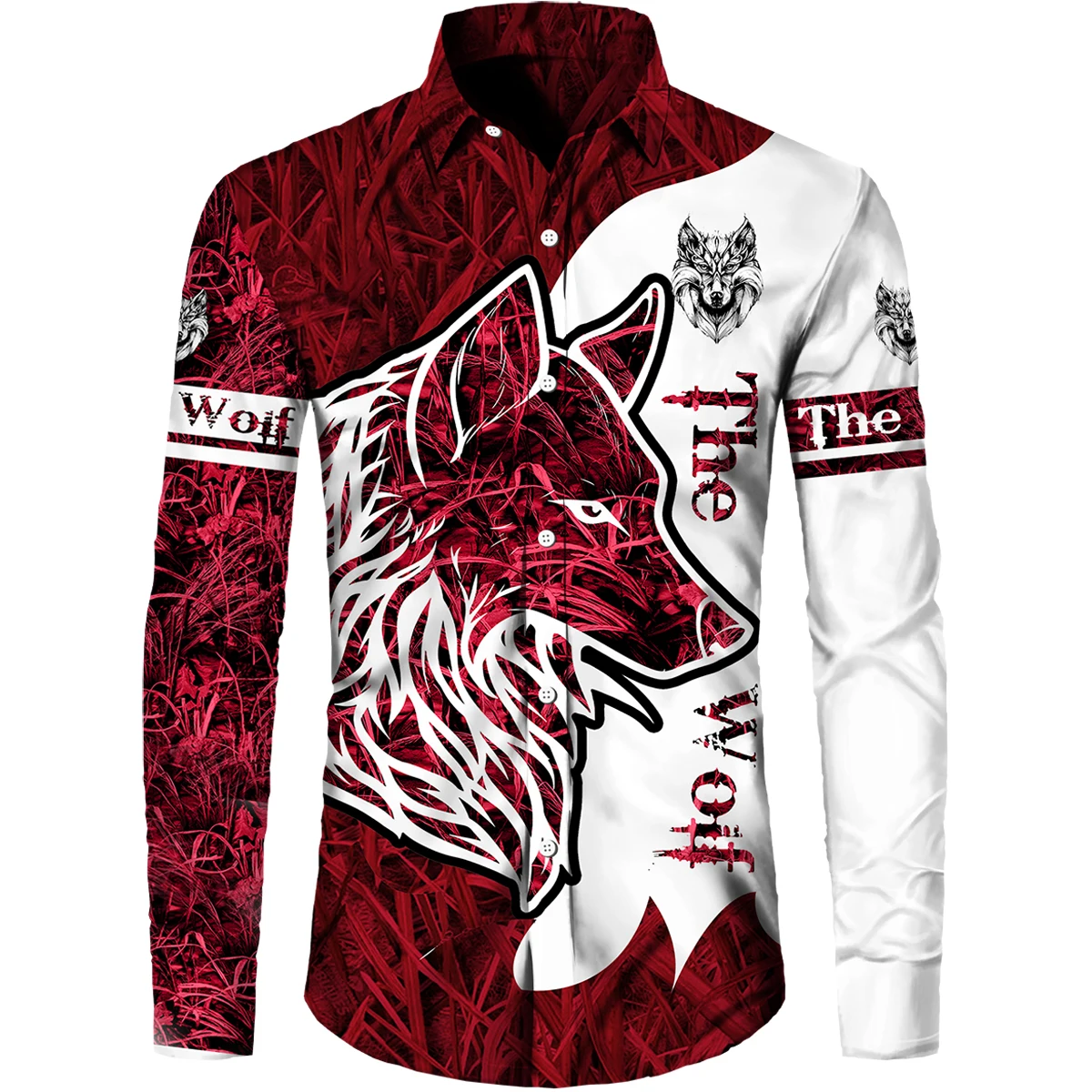 Trend Personality Animal Wolf Pattern 3D Print Long Sleeve Shirts Fashion Cool Style Graphic Button Blouses For Men Футболка
