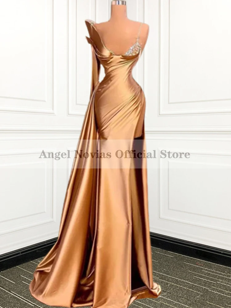 ANGEL NOVIAS Long Mermaid Arabic Champagne Evening Dress with Slit Abiye Elbiseleri Vestido De Fiesta De Boda