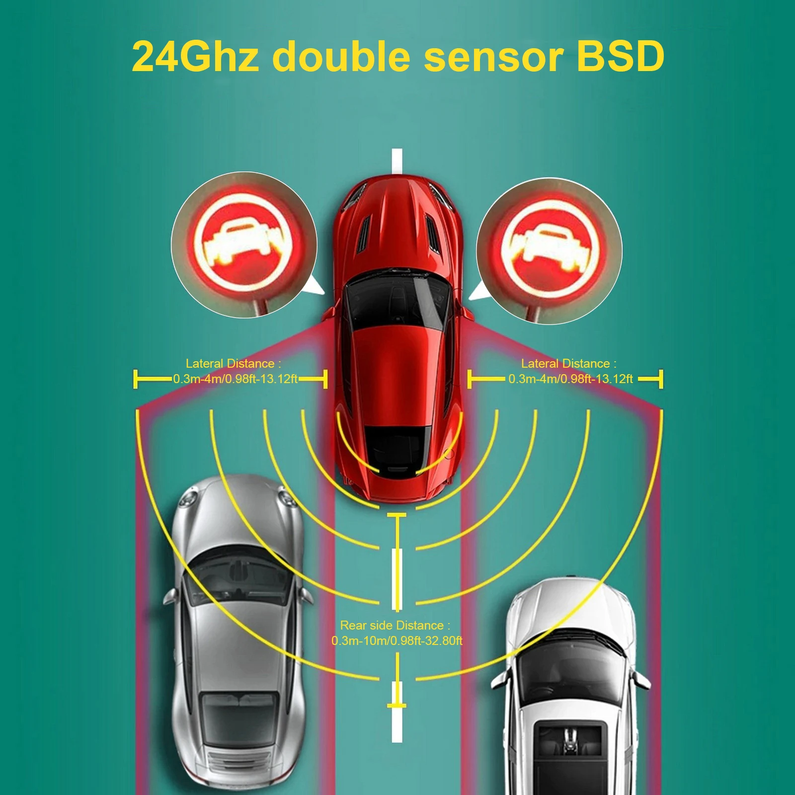

Universal Car 24Ghz Millimeter Wave Radar BSD Blind Spot Detection System Horizontal 32.80ft Vertical 13.20ft Change Lane Safer