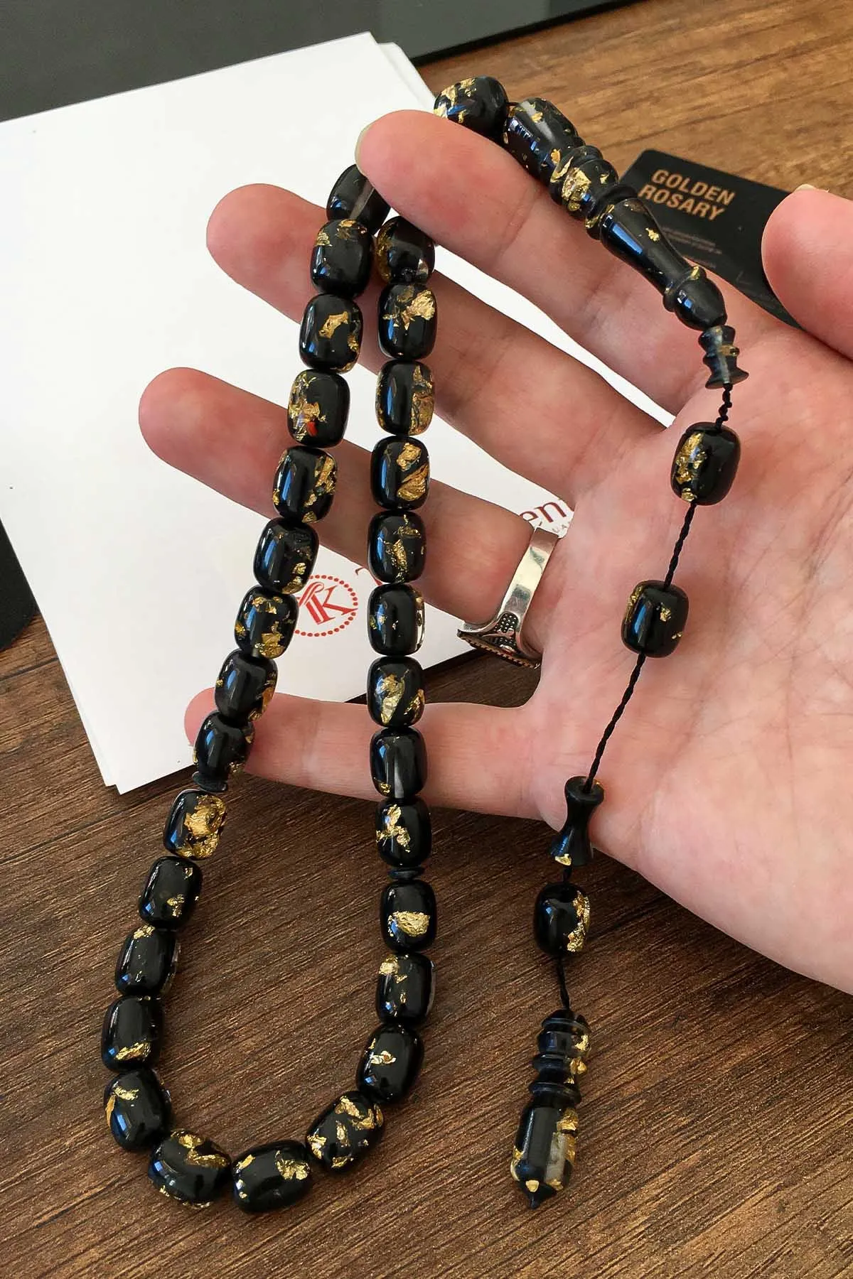 Tesbih CERTIFIED GOLDEN ROSARY GOLD PARTICLE AND OLTU STONE ROAD GOLD PARTICLE Rosary Tasbih