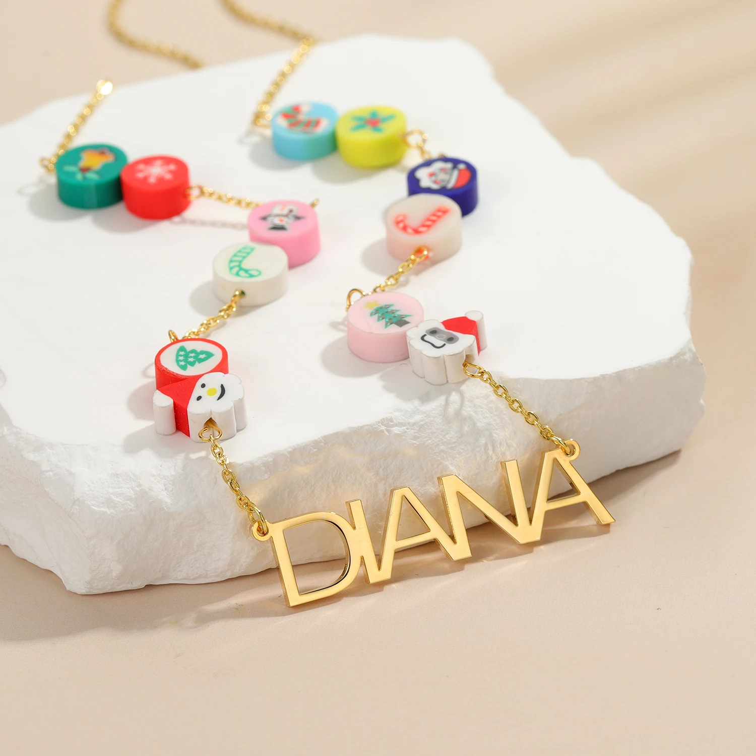 

Custom Name Necklace With Santa Claus Elk Snowflake Christmas Tree Chain Pendant Stainless Steel Jewelry Christmas Gift