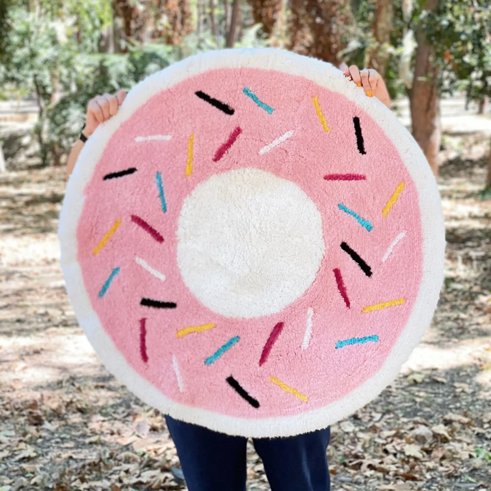 

LAKEA Donut Rug Fluffy Soft Pink and Brown Halloween Donut Carpet Housewarming Gift Bedroom Aesthetics Rug Donut Dorm Decor Mat