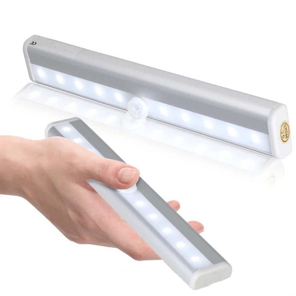 

Strip 10 LEDs Motion Sensor Light PIR Cabinet Closet Stairs Lamp Night Lights Battery Powered Wireless Detector Home Kitchen Led