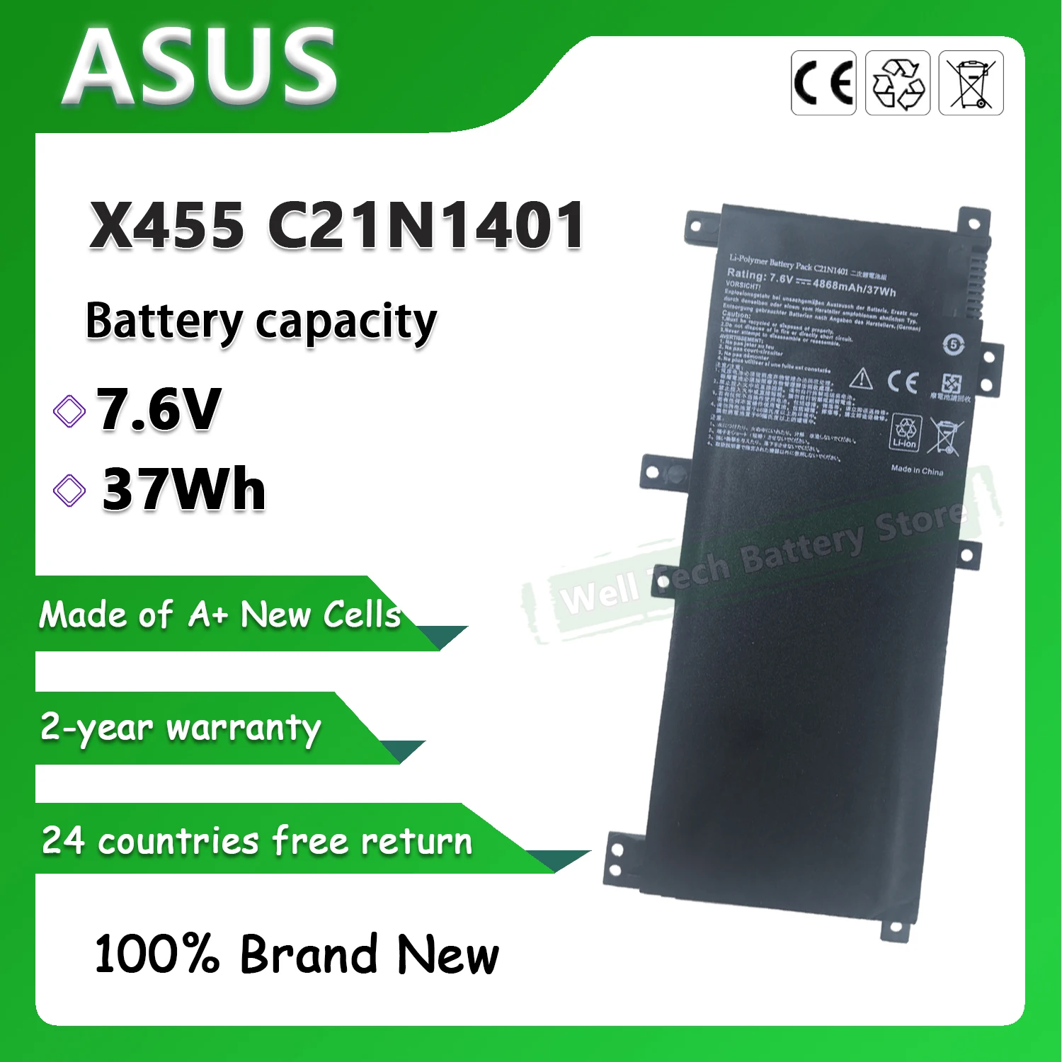 7 6 В 37 Втч X455 C21N1401 Аккумулятор для ноутбука Asus NOTEBOOK X455LA X455LD