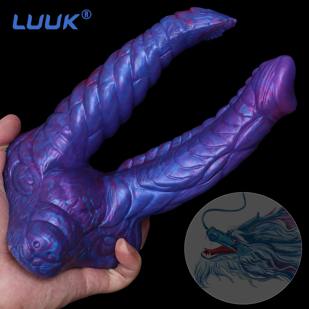 LUUK Fantasy Dragon Double Dildo with Sucker Anal Sex Toys Lesbian Masturbator Butt Plug Soft Silicone Vagina G-Spot Adult Gift
