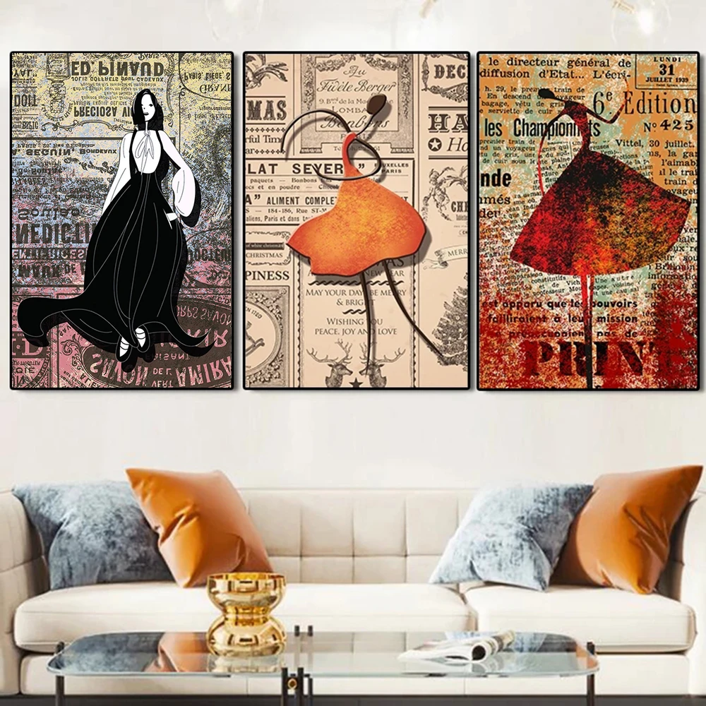 

Modern Minimalist Dancing Woman Canvas Painting Posters And Prints Wall Artwork Home Decor Bedside Background Pictures