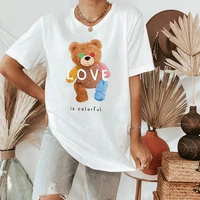 little bear t shirts fashion women tops personality print student short sleeve black tees casual ladies oversized t shirts s 5xl