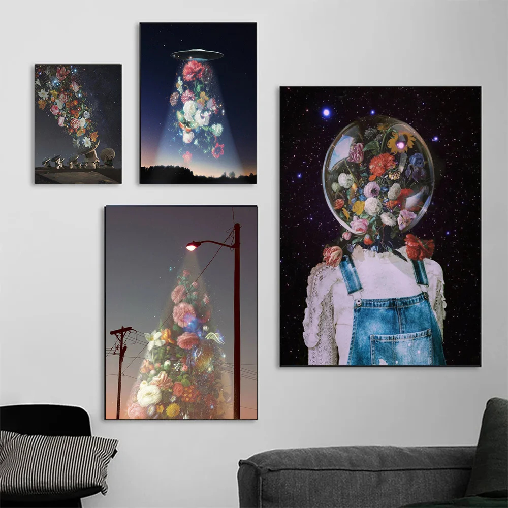 

Creative Flower Art Canvas Painting Sprinkle Flowers Wall Art Posters Prints Home Decor Abstract Portrait Modern Printed Artwork