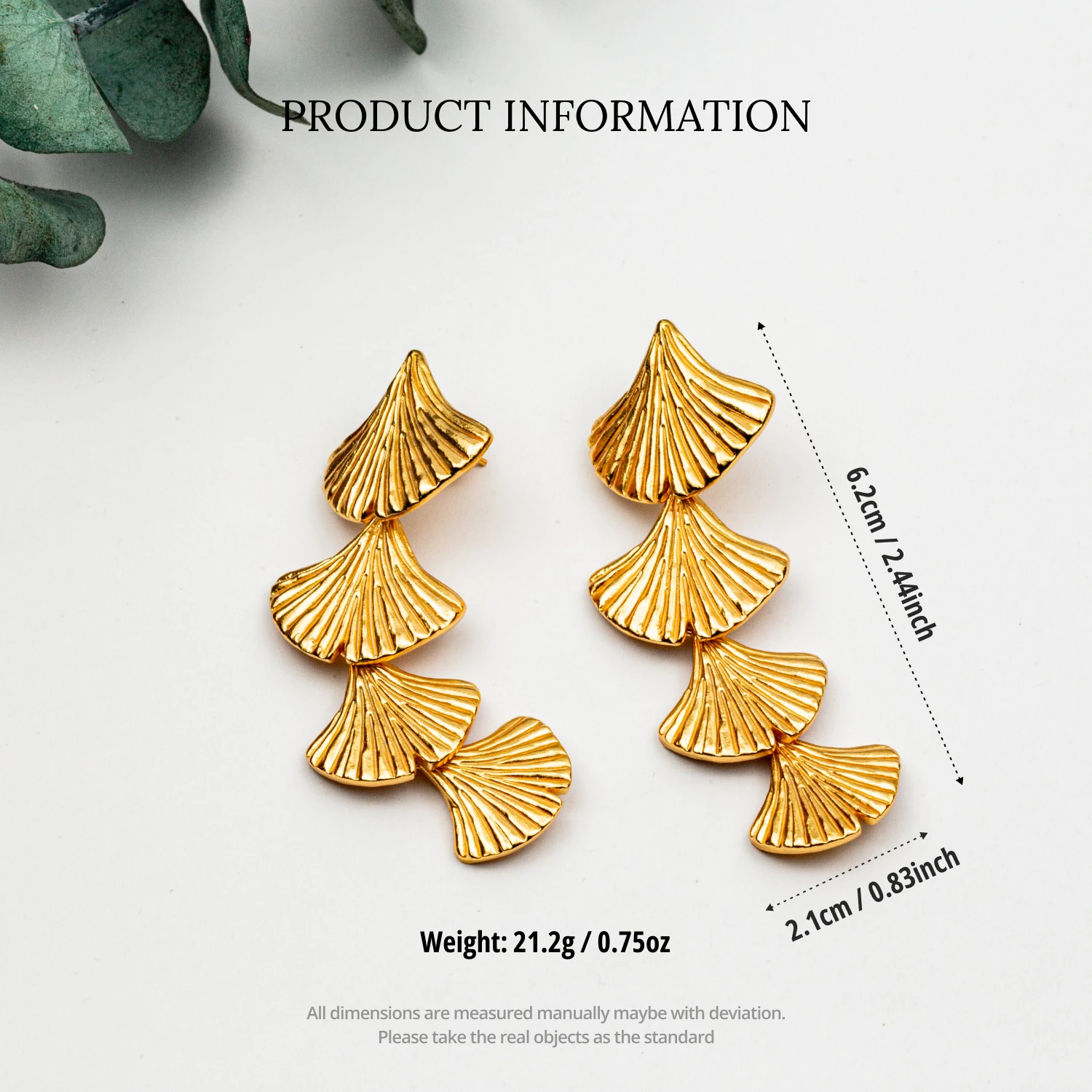 Золотые серьги-капельки гинкго