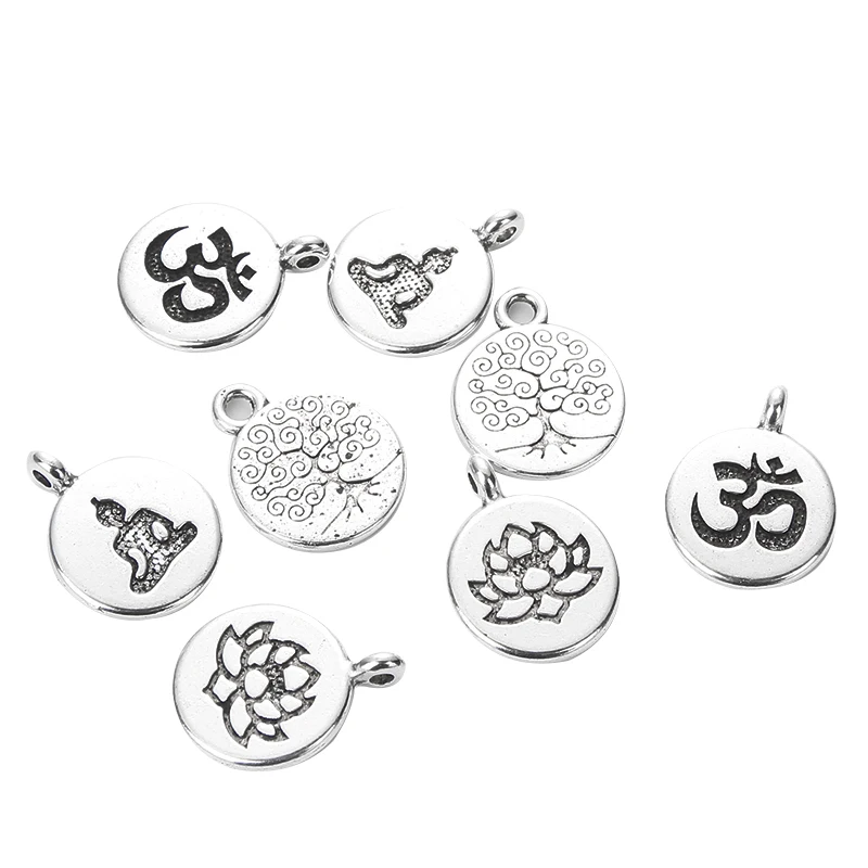 10pcs Antique Chakra Charm Yoga OM Buddha Lotus Charm Pendants For Diy Jewelry Making Findings Bracelet Accessorie