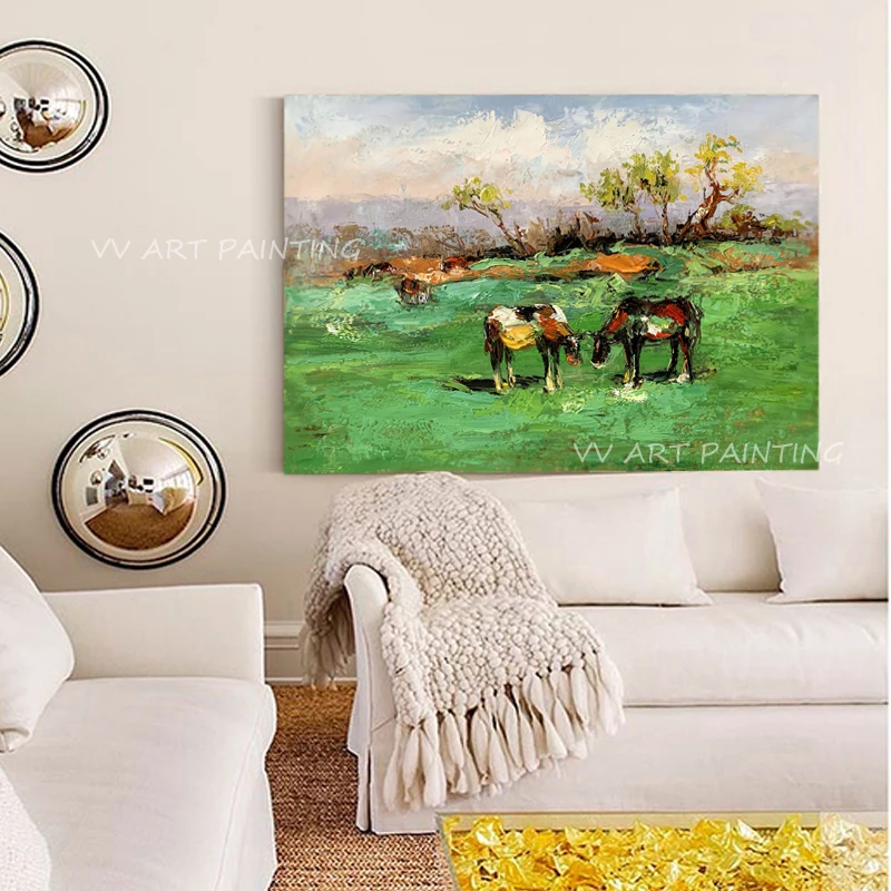 Современная Абстрактная живопись лошадь животные толстая картина маслом ручной