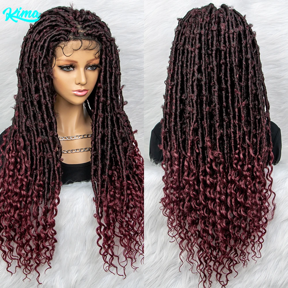 New Burgundy Color Synthetic Lace Front Wig Braided Wigs With Baby Hair Braided Lace Front Wigs Water Wave Wigs Dreadlocks Wigs