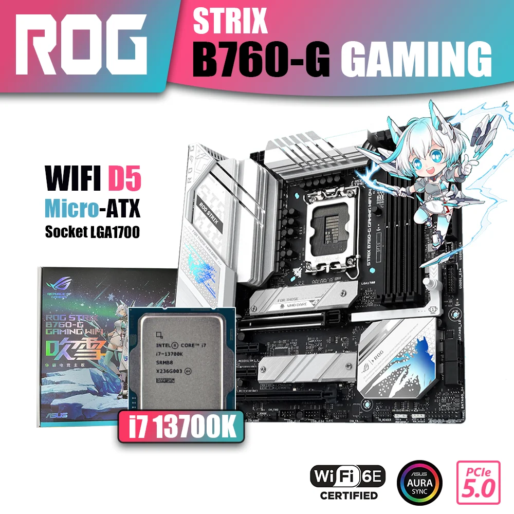 

New Kit ASUS ROG STRIX B760-G GAMING WIFI D5 With Intel core i7 13700K Processor CPU LGA1700 DDR5 Memory Motherboard RGB Combo