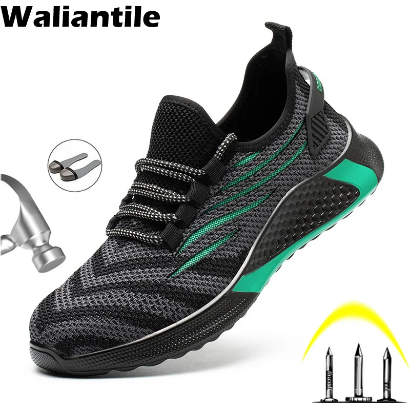 

Waliantile All Season Breathable Safety Shoes For Men Puncture proof Indestructible Working Sneakers Anti-Smashing Work Shoes
