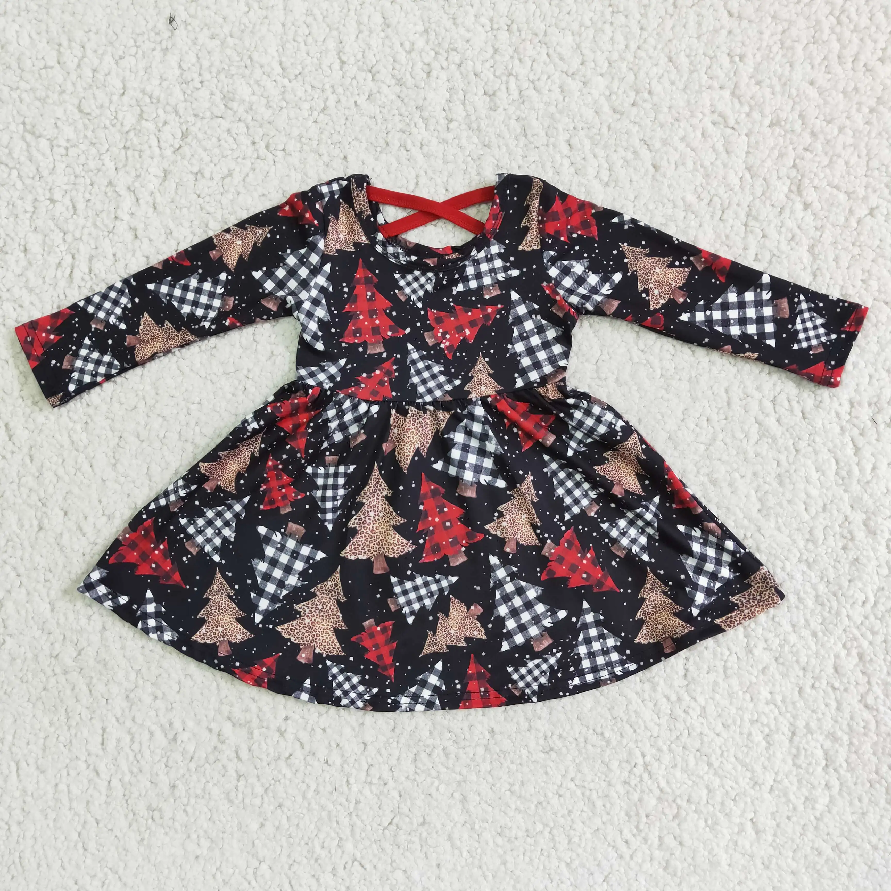 

Best-selling style long sleeve Christmas tree black kids clothing wholesale kids dresses for girls free shipping
