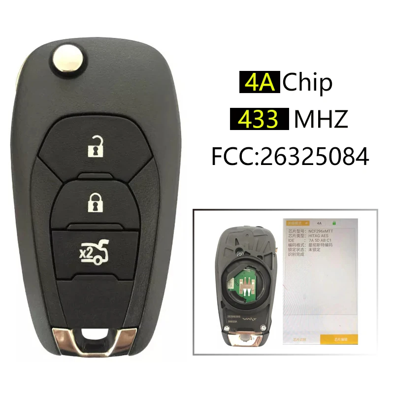 

CN014083 Original Flip Remote Key For Chevrolet Onix 433.92MHz ASK NCF2960M HITAG AES 4A Chip PN 26325084