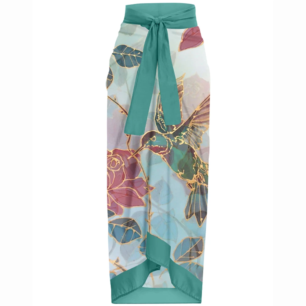 Fashion Bikinis Vintage Bird Flower Print One-piece Swimsuit Women Lacing Up Bathing Suit Push Up Summer Beachwear Slim Swimwear